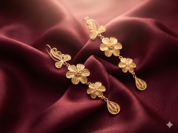 Flower shaped long earrings